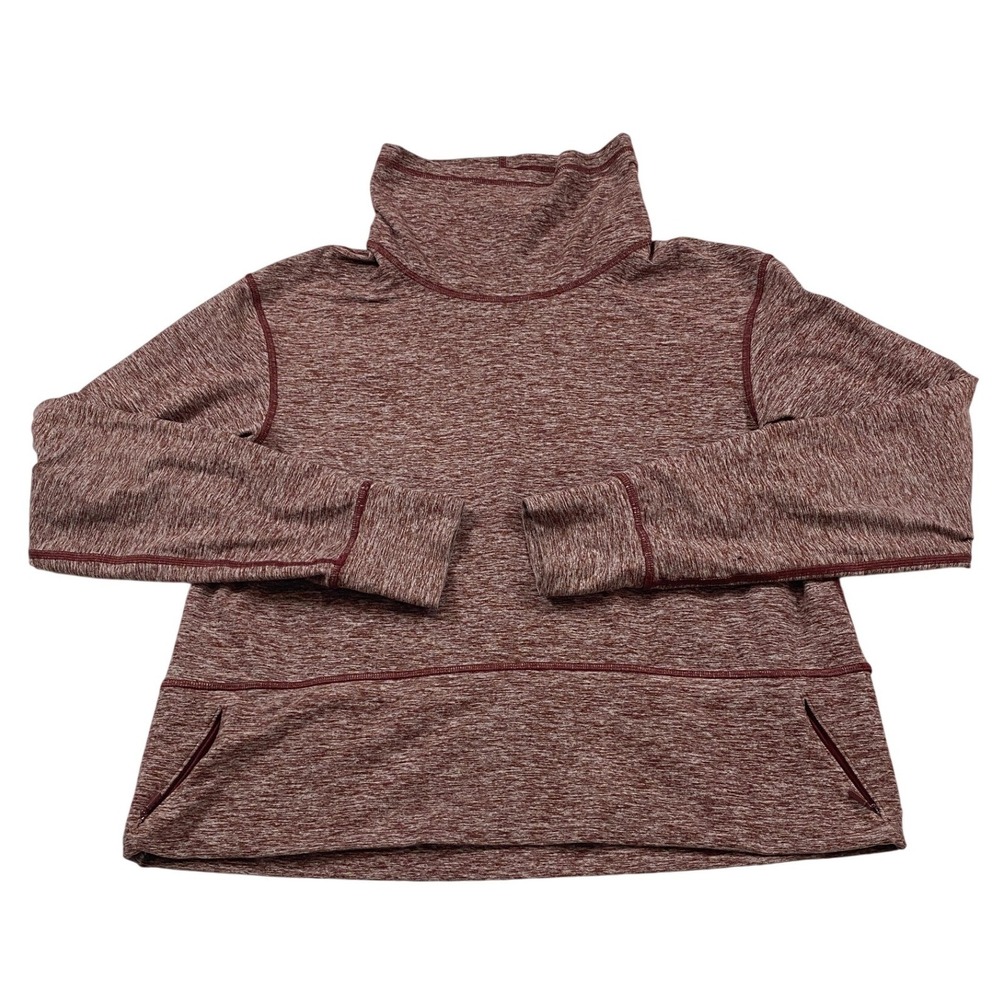 Lululemon Cowl Neck Pullover Top Heathered Red Space Dye‎ Thumbhole Pockets Sz 6